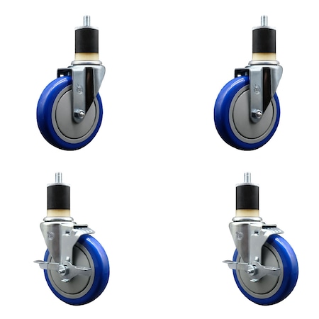 Service Caster 5'' Blue Poly Wheel Swivel 1-7/8'' Expanding Stem Caster Set 2 Brakes, 4PK SCC-EX20S514-PPUB-BLUE-2-TLB-2-178